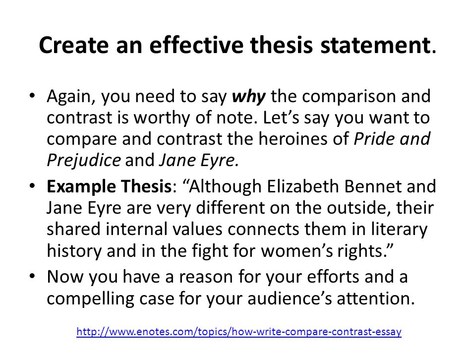 Which of the following are characteristics of a good thesis statement in a compare and contrast